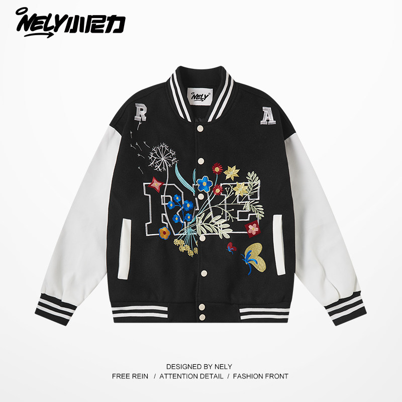 美式花卉刺绣夹克男冬潮牌复古高级感情侣外套高街痞帅运动棒球服,男装,夹克,淘宝优惠券,粉丝福利购,淘宝优惠卷