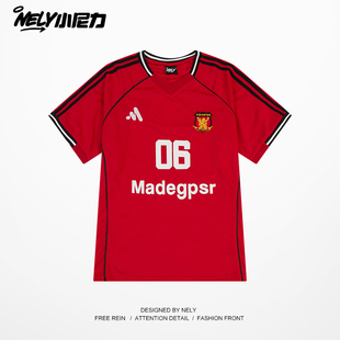 ins美式街头球衣短袖男女2026夏季宽松圆领T恤青少年重磅运动体恤