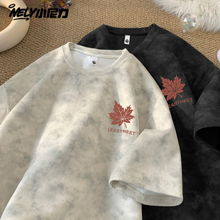 美式扎染短袖T恤男2026新款夏季宽松ins青少年重磅潮流圆领上衣