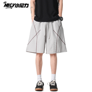 子休闲宽松中裤 ins华夫格短裤 复古重磅潮牌运动五分裤 美式 男夏季