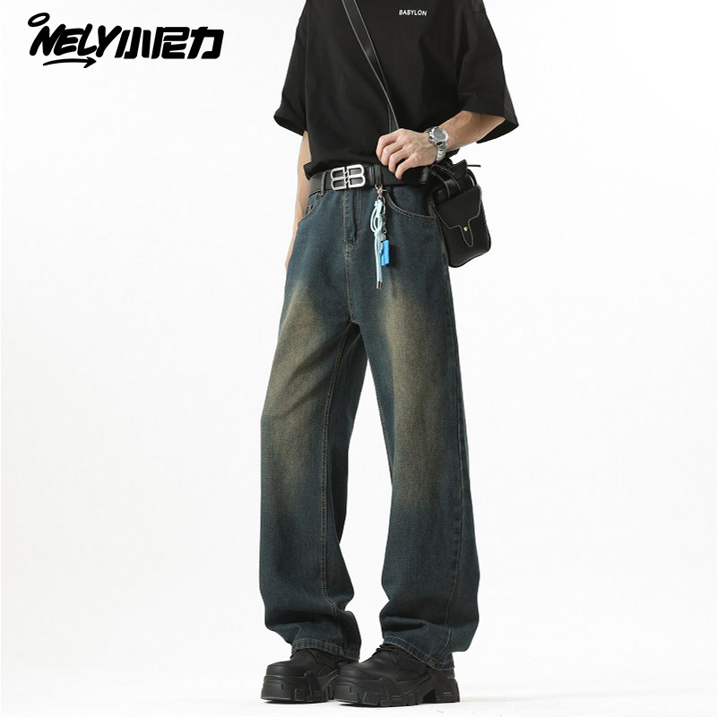 春秋复古潮牌水洗做旧牛仔裤男高街百搭直筒裤子宽松阔腿休闲长裤,男装,休闲裤,淘宝优惠券,粉丝福利购,淘宝优惠卷