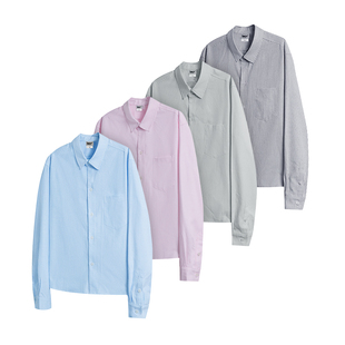 型叠穿层次感寸衫 nely小尼力潮牌复古棉条纹正肩衬衫 短宽boxy版