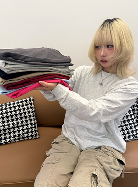 260克纯棉白色长袖T恤男女早春秋冬季内搭基础款打底衫宽松上衣bf