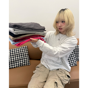 打底衫 内搭基础款 宽松上衣bf T恤男女早春秋冬季 260克纯棉白色长袖