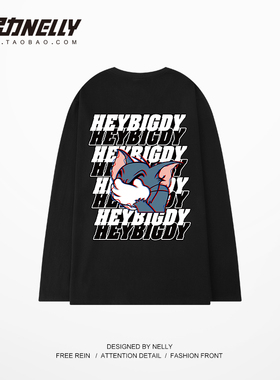 潮人ovesize漫画卡通美式嘻哈hiphop街舞港味男女宽松长袖T恤嘻哈