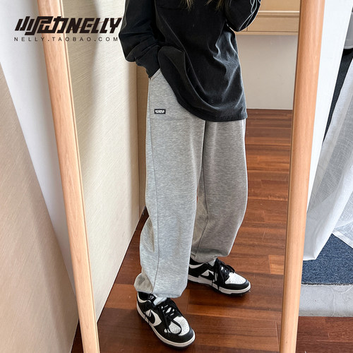 小尼力加绒直筒休闲长卫裤秋嘻哈
