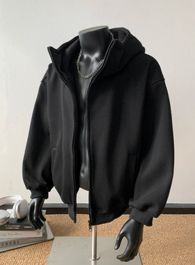 ins纯色连帽卫衣男春秋冬季灰色重磅宽松上衣服潮牌高街男生外套