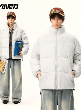 原创ins夹克棉服男冬美式vintage立领面包服高街痞帅大码皮棉衣