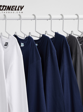 2026春秋新款潮牌230g纯棉纯色打底衫男女长袖白t恤宽松圆领上衣