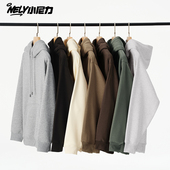 NELY小尼力美式 潮 420g重磅连帽卫衣男女秋冬宽松加绒情侣纯色帽衫