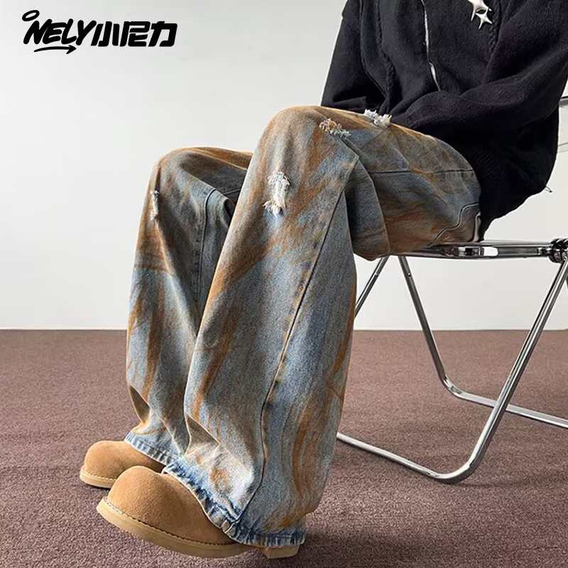 美式复古牛仔裤阔腿高街