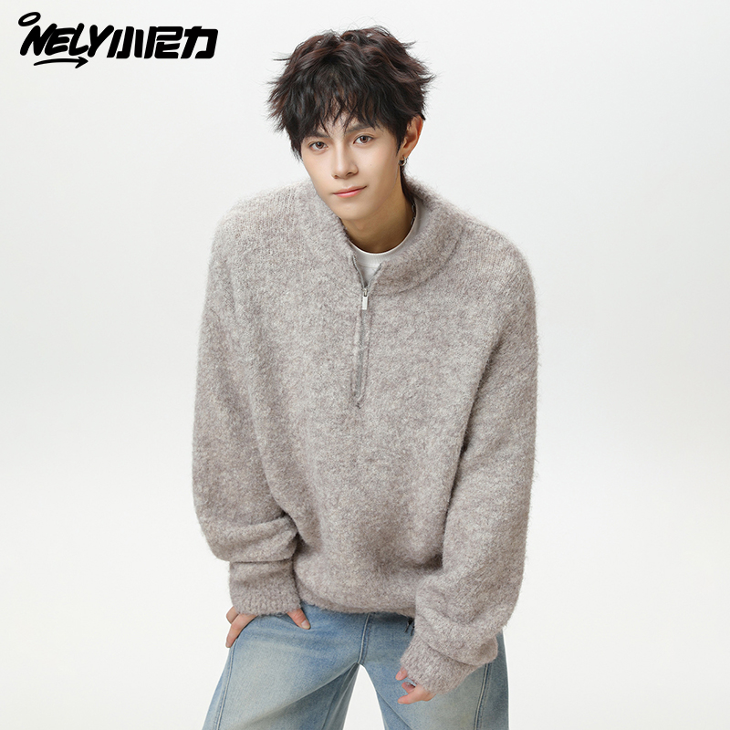 小尼力半拉链毛衣针织衫