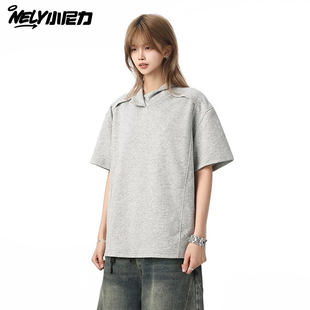 设计感重磅翻领polo衫男短袖夏季潮牌潮流休闲宽松半袖体恤上衣
