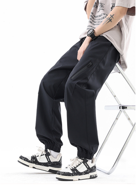 多口袋工装休闲裤男春复古潮牌直筒束脚裤高街百搭痞帅宽松裤子