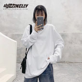 秋冬潮牌白色长袖 t恤男女纯棉港风ins百搭宽松慵懒风chic上衣内搭