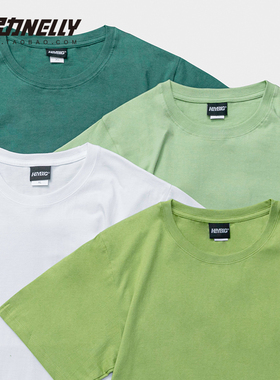 小尼力ins精梳棉重磅短袖t恤绿色系纯色厚实oversize打底衫男女bf