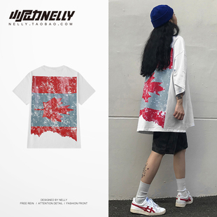 潮牌短袖 T恤中袖 国潮嘻哈涂鸦五分袖 男潮流印花潮男5分袖 T恤 夏季