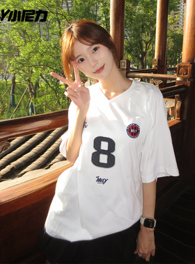 小尼力8号球衣ins拼接V领透气运动吸湿速干blockcore短袖T恤男女