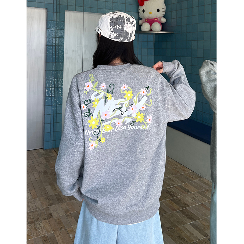 logo花卉印花情侣卫衣