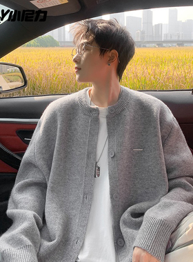 小尼力秋季重磅慵懒风针织开衫外套男女宽松休闲百搭纯色圆领毛衣