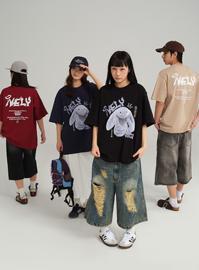 NELY小尼力夏季新款2026可爱兔兔印花短袖体恤男女学生情侣t恤潮