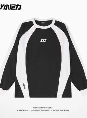 新款长袖T恤卫衣男款高街嘻哈街头印花运动重磅宽松打底潮流潮牌