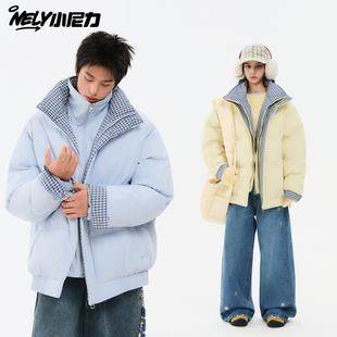 潮牌格纹棉服棉衣男冬复古痞帅立领面包服美式 百搭休闲保暖外套