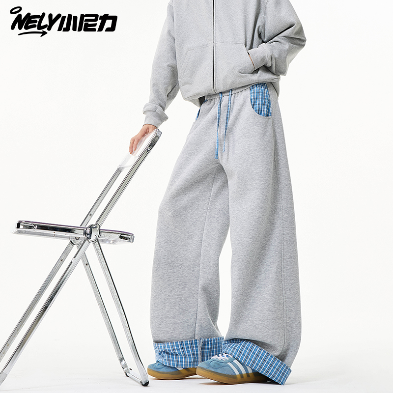 小尼力潮牌格子卫裤长裤