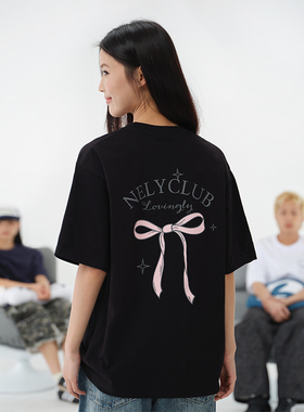 NELY小尼力蝴蝶结印花短袖T恤男女装26夏季新款宽松减龄百搭上衣