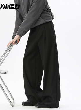 美式复古纯色休闲裤男春潮牌垂感痞帅运动阔腿裤重磅百搭拖地裤子