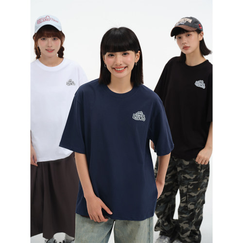 潮牌春夏套头圆领短袖T恤男女夏