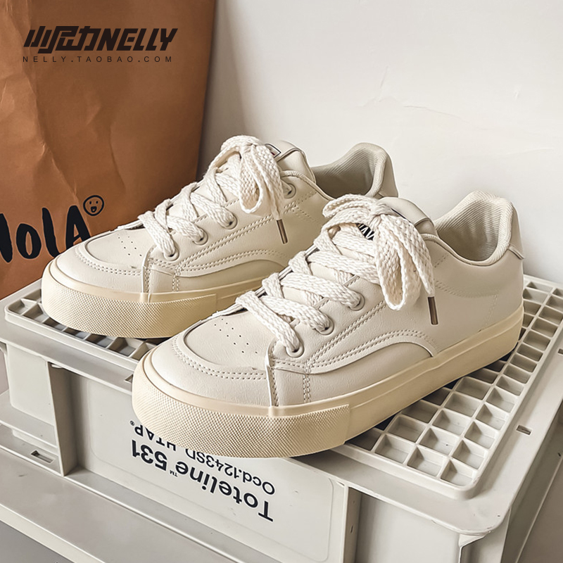 ins奶油厚底鞋子面包鞋低帮