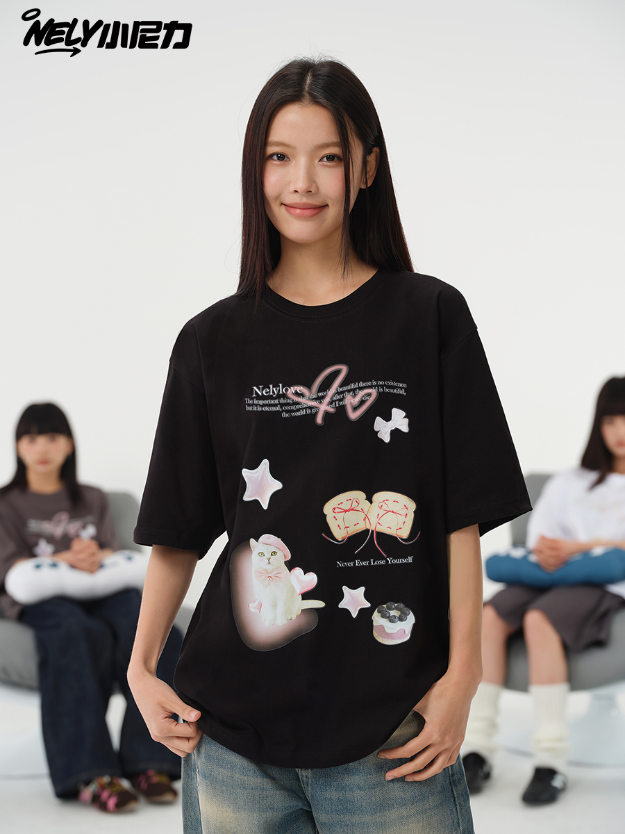 Cotton cute trend short sleeve T-shirt for leisure, oversize