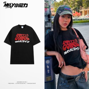 百搭bf风短袖 夏季 男 t恤上衣情侣装 重磅纯棉日系潮流卡通印花半袖