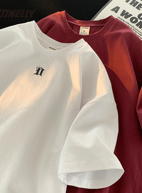 夏季纯棉短袖T恤潮牌欧美高街宽松百搭学生情侣款纯棉上衣服男女