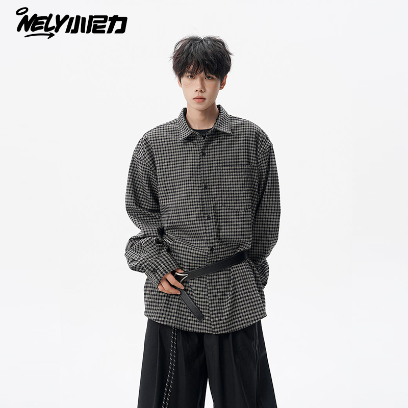 小尼力ins潮牌格子长袖衬衫