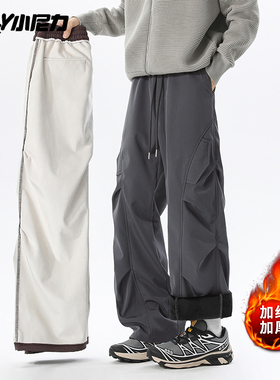 美式加厚工装裤男秋冬季加绒直筒宽松休闲裤子潮牌青少年大码长裤
