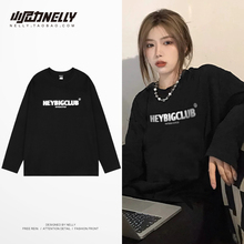 ins白色纯棉长袖T恤oversize男女薄款韩版宽松慵懒风休闲内搭上衣