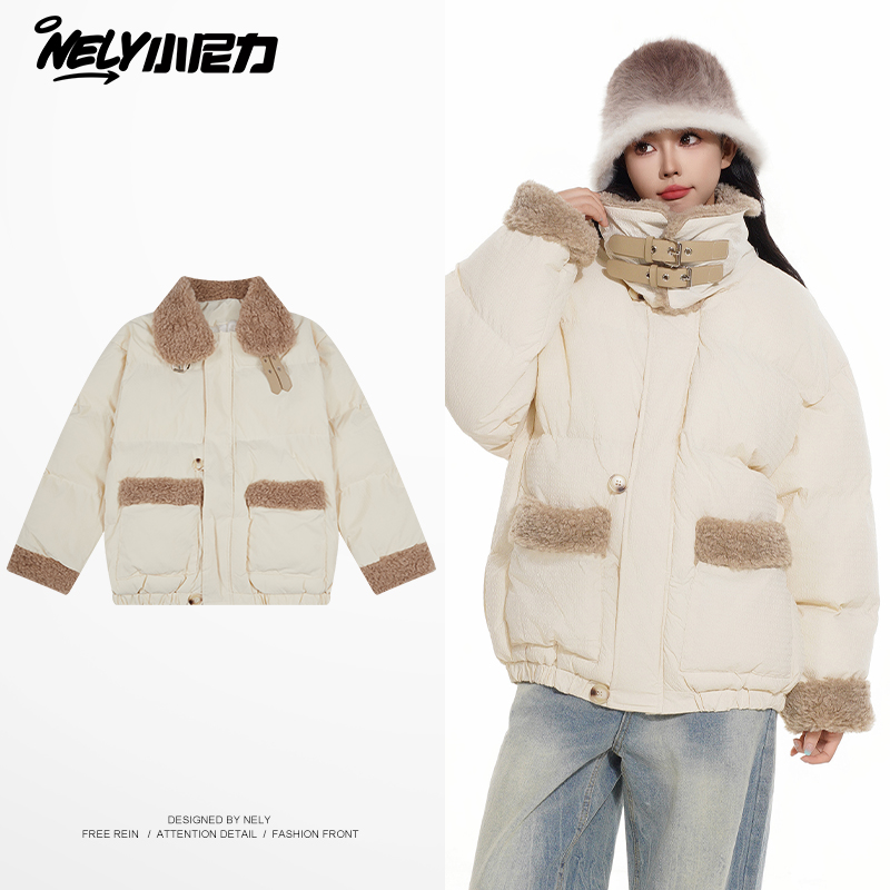 小尼力潮牌复古毛绒棉衣