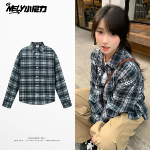 高街情侣款 复古格子长袖 潮牌百搭休闲衬衣美式 男女秋季 上衣bf 衬衫