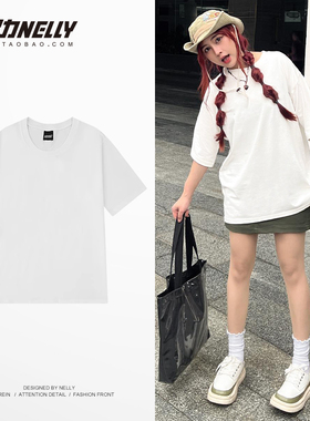 ins短袖男女T恤oversize纯棉宽松白T恤男纯色潮简约厚实打底衫潮