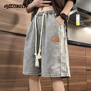 潮流美式夏季薄款牛仔短裤男中裤男款潮牌男生裤子男士休闲五分裤