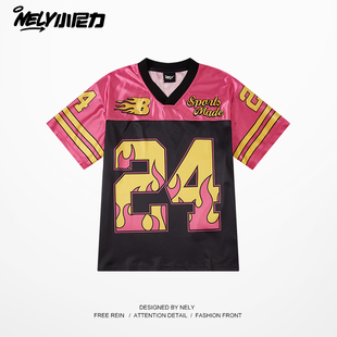 运动V领短袖球衣男女款夏季网眼透气半袖t恤美式宽松冰丝情侣衣服