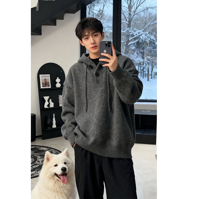 ins美式潮牌oversize慵懒风连帽毛衣男女复古宽松情侣百搭针织衫,男装,针织衫/毛衣,淘宝优惠券,粉丝福利购,淘宝优惠卷