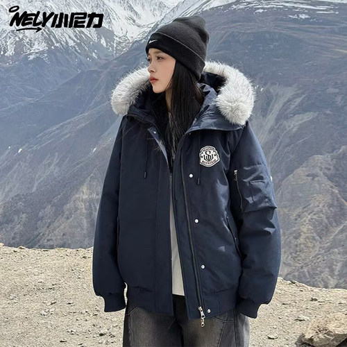 小尼力潮牌毛领棉衣外套