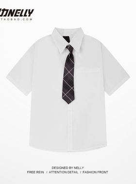 日系街头夏季纯色短袖衬衫男女宽松百搭bf风休闲衬衣外套上衣服潮