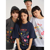 小尼力童趣创意涂鸦印花美式 T恤2026夏减龄男女 复古圆领短袖
