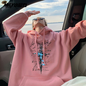 美式 重磅连帽卫衣男生春秋新款 字母印花潮牌宽松休闲高街百搭外套