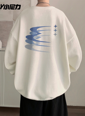 小尼力涂鸦潮流日系复古嘻哈圆领针织衫男女秋季情侣宽松休闲毛衣