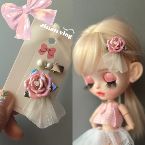 blythe小布娃娃蝴蝶结珍珠发夹